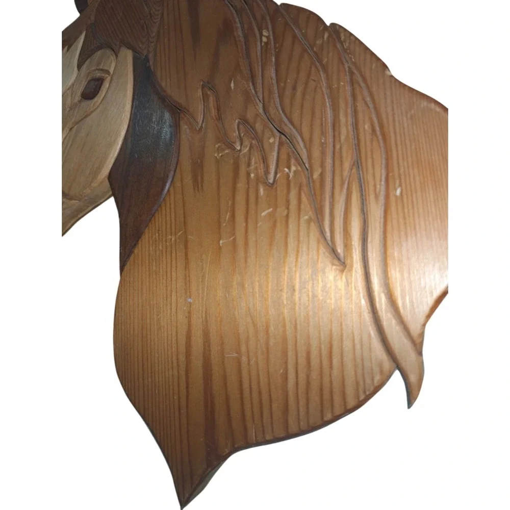 Weldon Wiegand 2003 Vintage Signed Handcrafted Intarsia Wood Horse Art Farmhouse